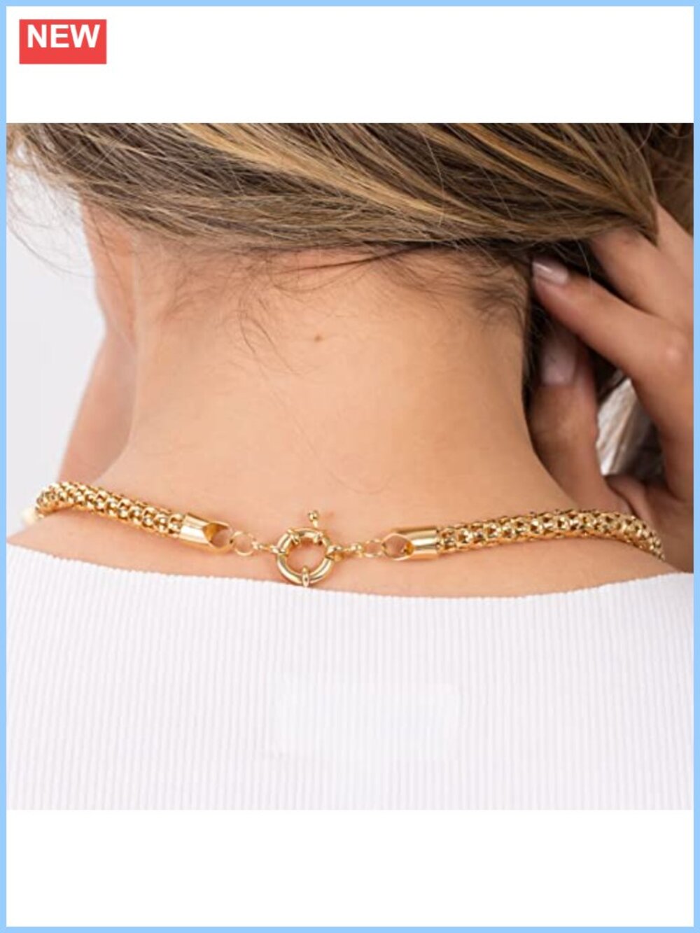 18K Gold Plated Popcorn Mesh Chain Necklace Spring Ring - Picture 4 of 6